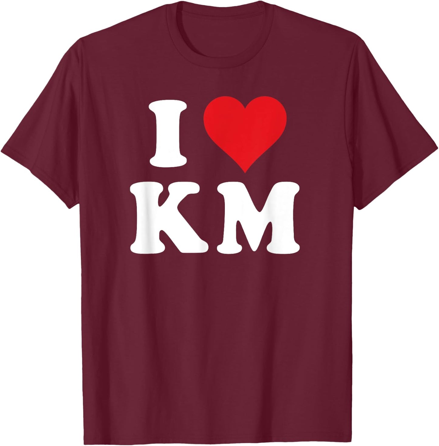 I Love KM Initials I Heart K.M. First Last Name K M T-Shirt - T-Shirt | Maroon