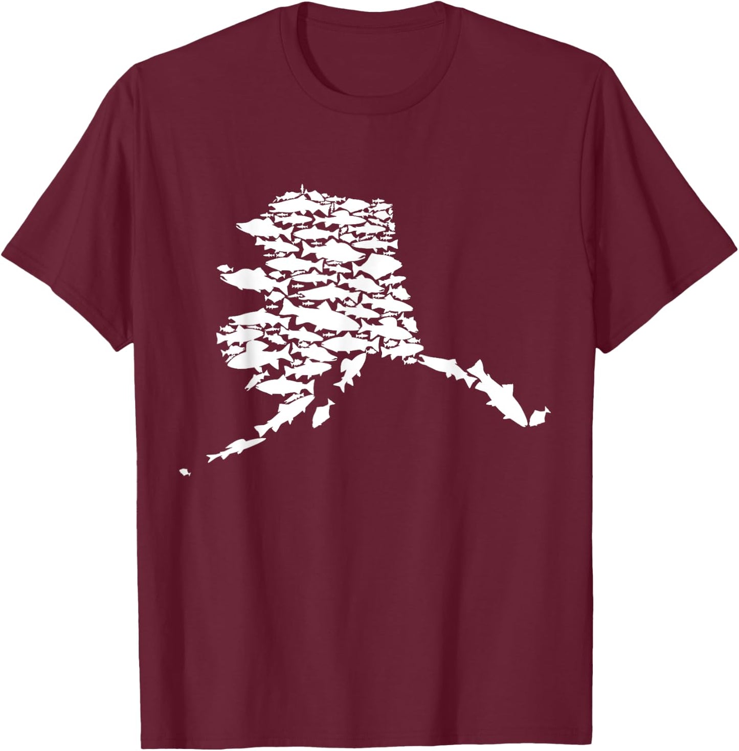 Alaskan Fish Alaska State Made of Wild Salmon Halibut Trout T-Shirt - T-Shirt | Maroon