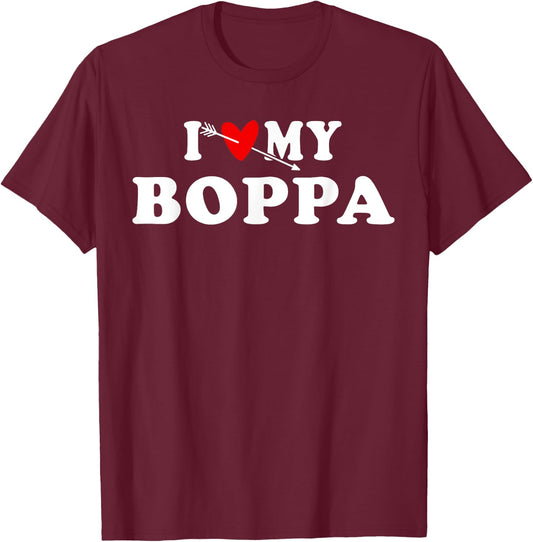 I Love My Boppa with red heart gift women kids T-Shirt - T-Shirt | Maroon