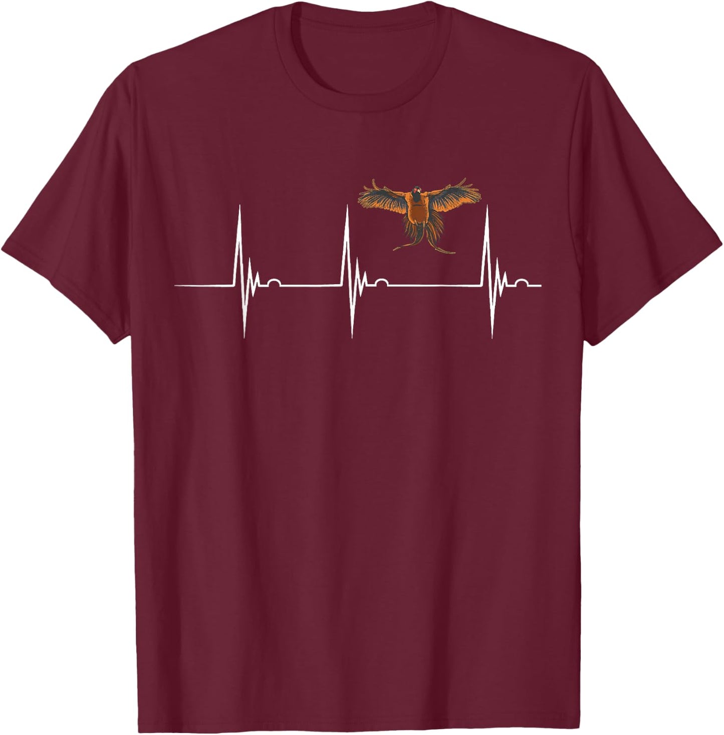 Pheasant Hunting Heartbeat EKG Pulse Pheasant Bird Hunter T-Shirt - T-Shirt | Maroon