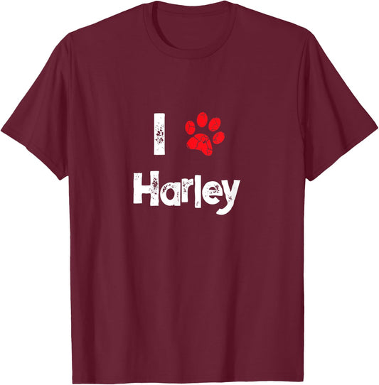 Cute Dog Name Harley Pet Puppy Dog Paw Lover Quote Gift Men Women Kids T-Shirt - T-Shirt | Maroon