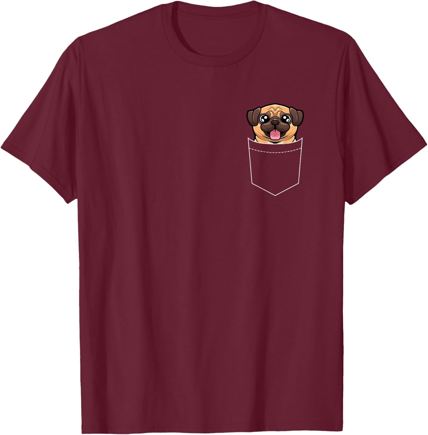 Funny Pug Pocket Design Women Cute Pug Animal Pet T-Shirt - T-Shirt | Maroon