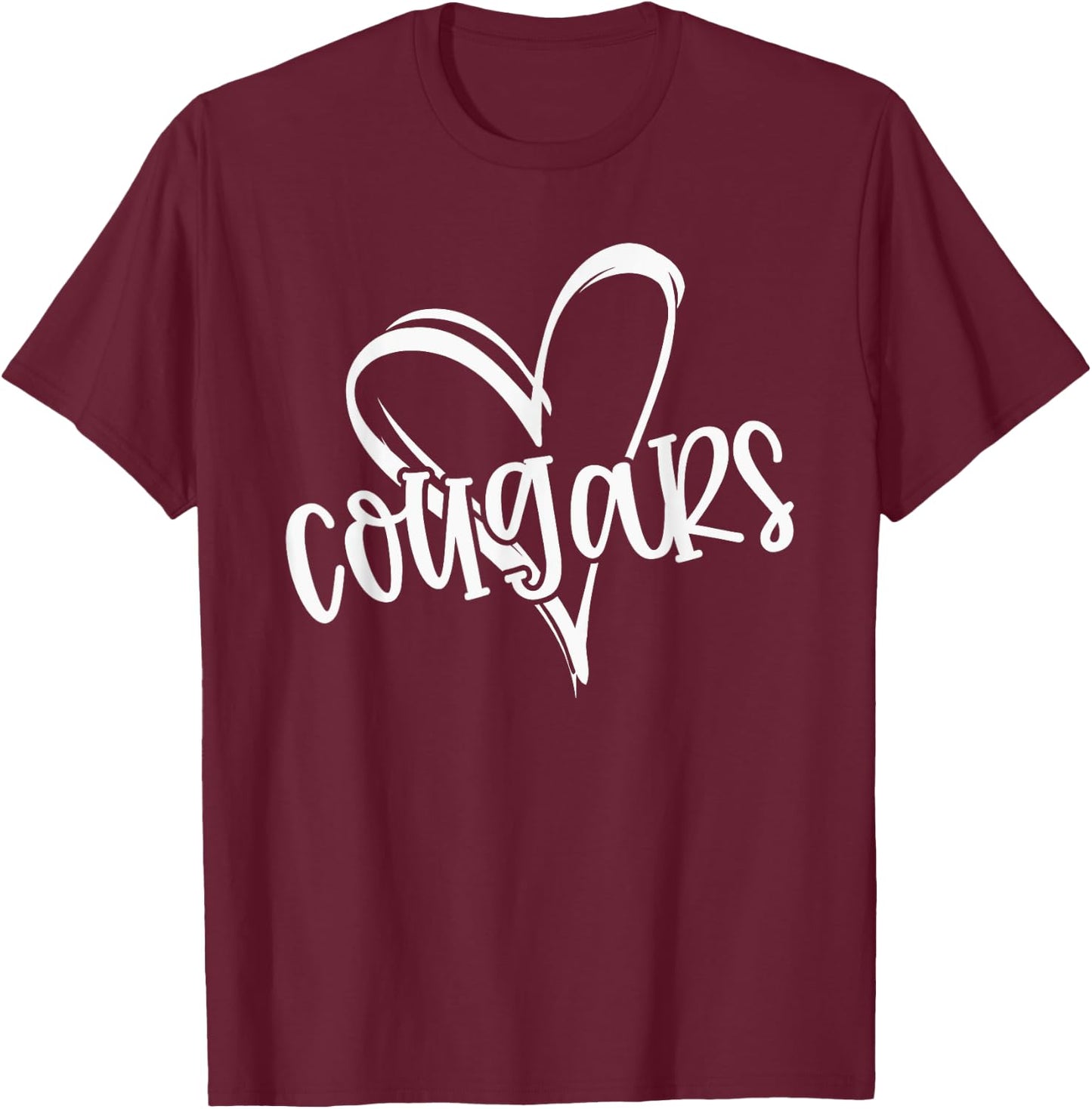 Cougars School Sports Fan Team Spirit Heart T-Shirt - T-Shirt | Maroon