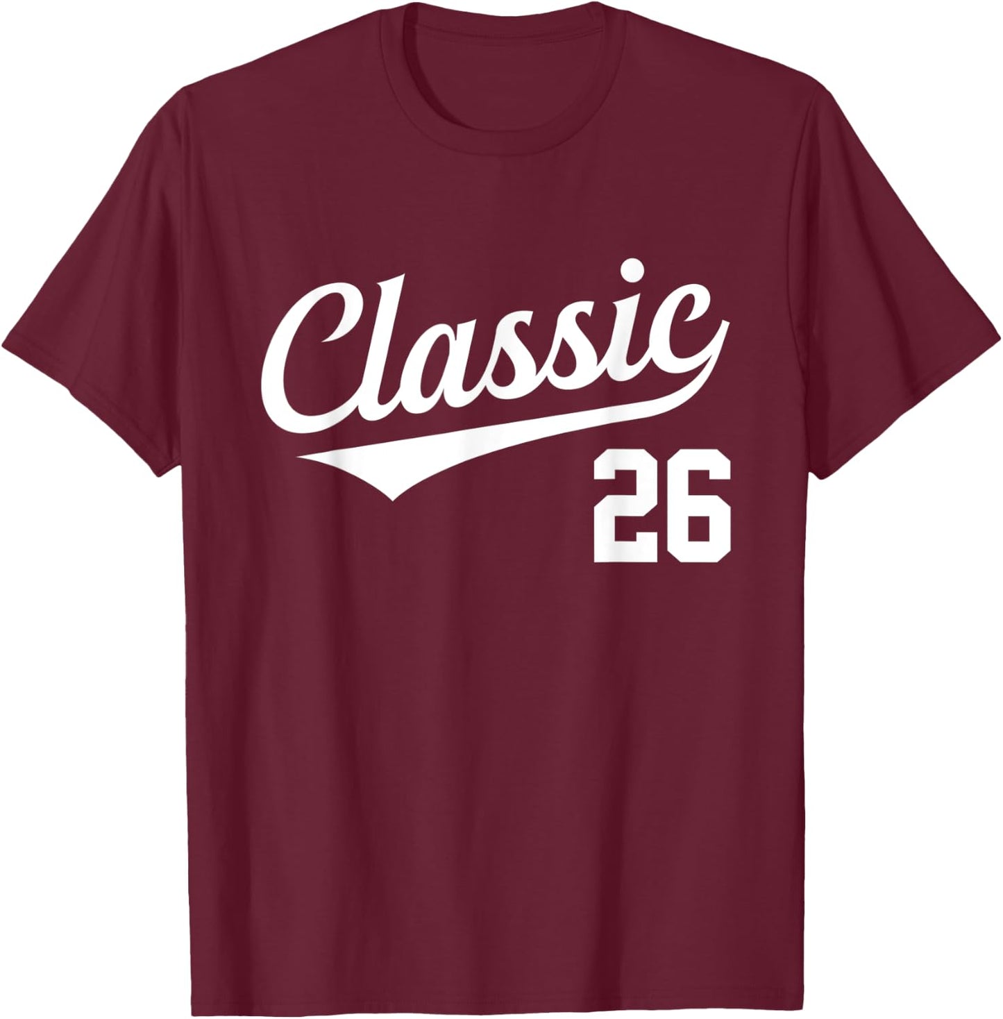 Baseball Jersey Style Birthday Classic Age 26 T-Shirt - T-Shirt | Maroon