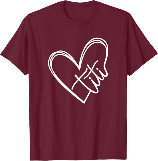 Titi Heart Minimalist Auntie Best Aunt Ever Gift T-Shirt - T-Shirt | Maroon