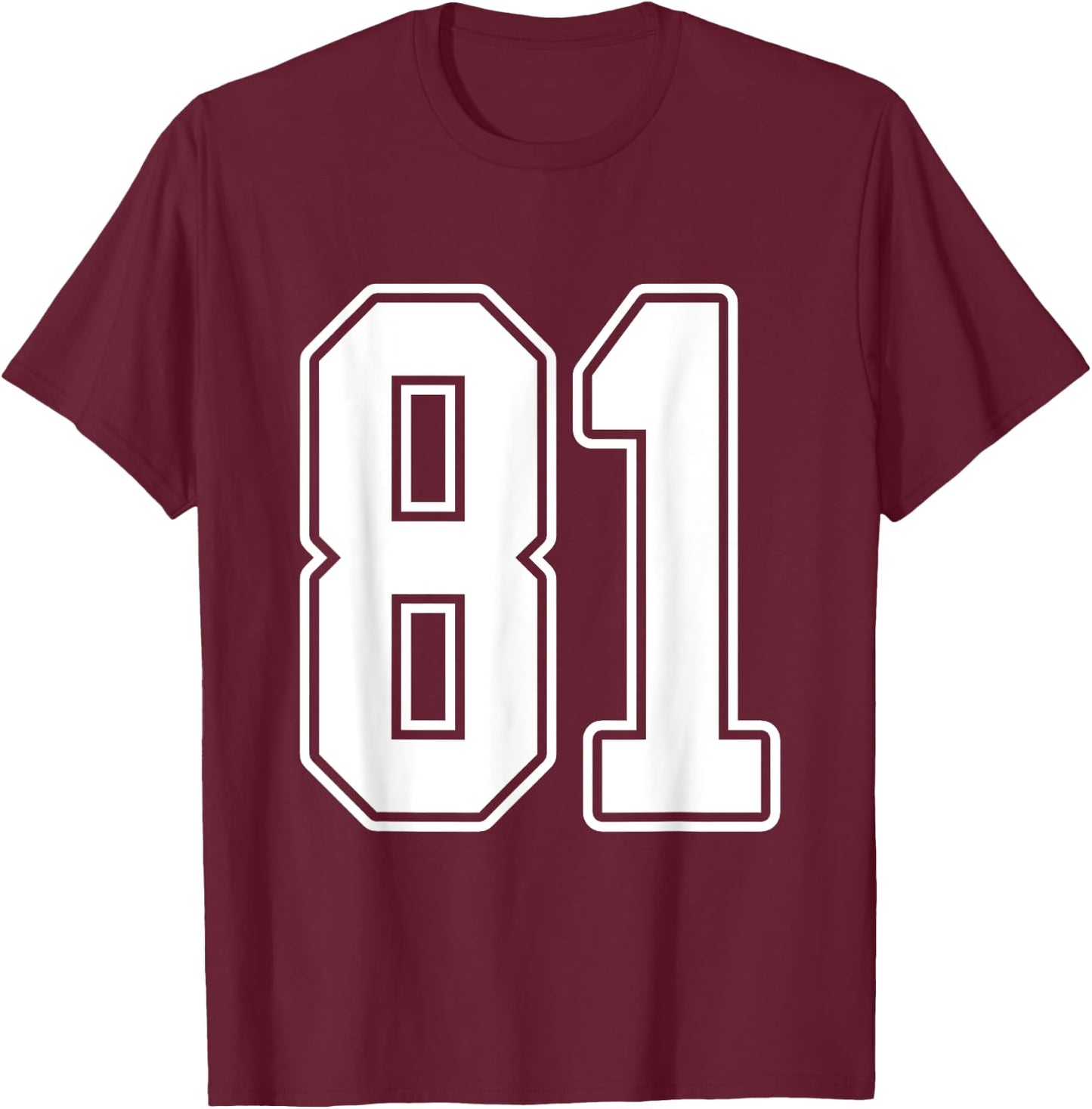 #81 White Outline Number 81 Sports Fan Jersey Style T-Shirt - T-Shirt | Maroon