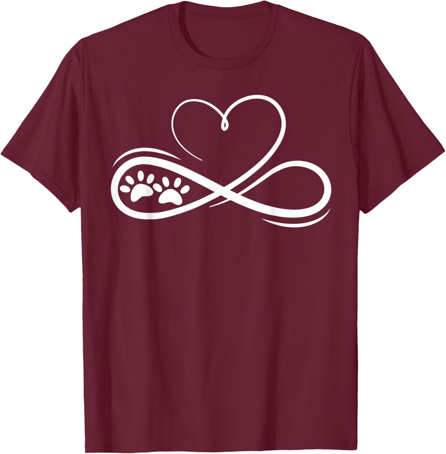Pawprints Infinite Love Heart Infinity Symbol Design T-Shirt - T-Shirt | Maroon