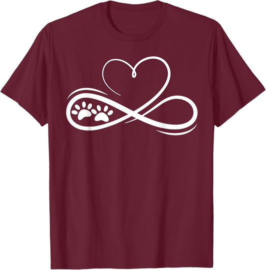 Pawprints Infinite Love Heart Infinity Symbol Design T-Shirt - T-Shirt | Maroon