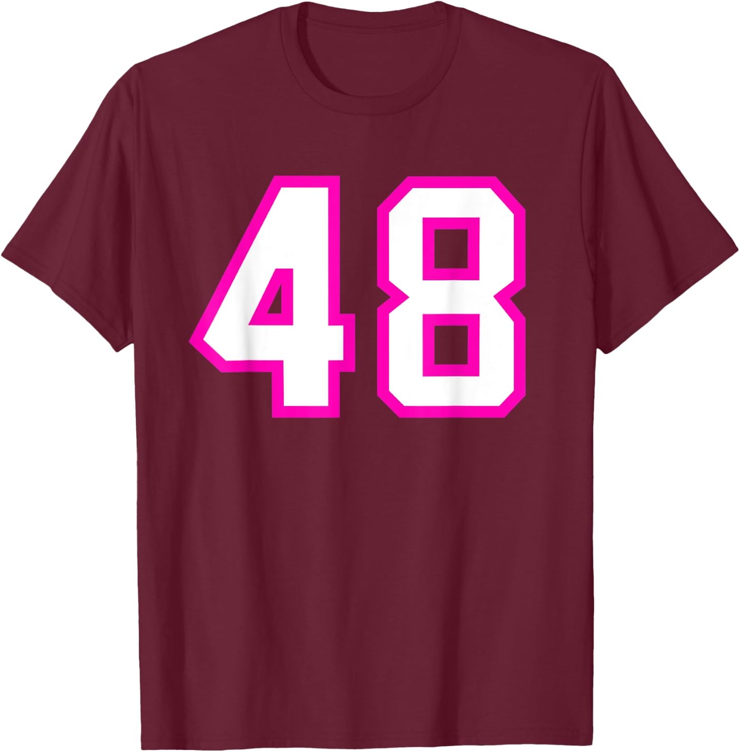 Number #48 Sport Jersey Birthday Age Lucky No. Pink White T-Shirt - T-Shirt | Maroon