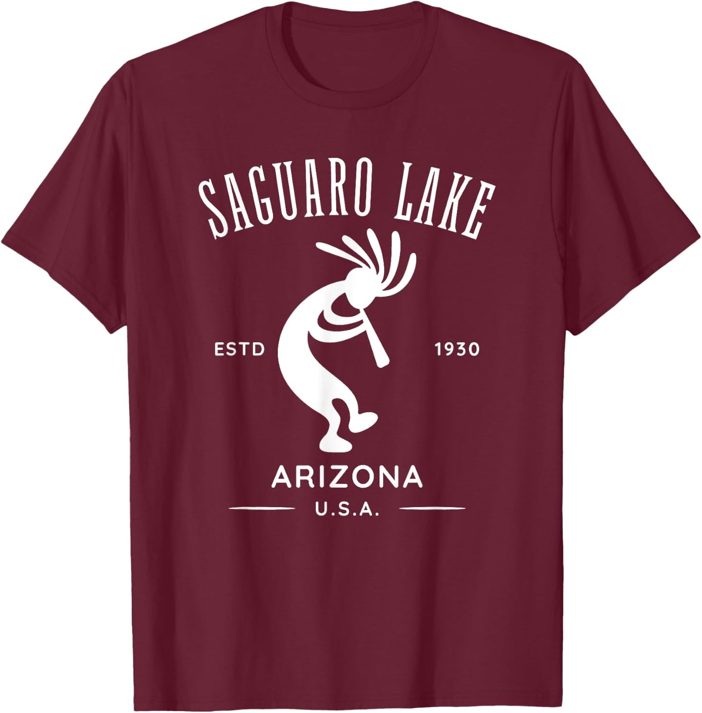 Saguaro Lake Arizona Dancing Kokopelli Design T-Shirt - T-Shirt | Maroon