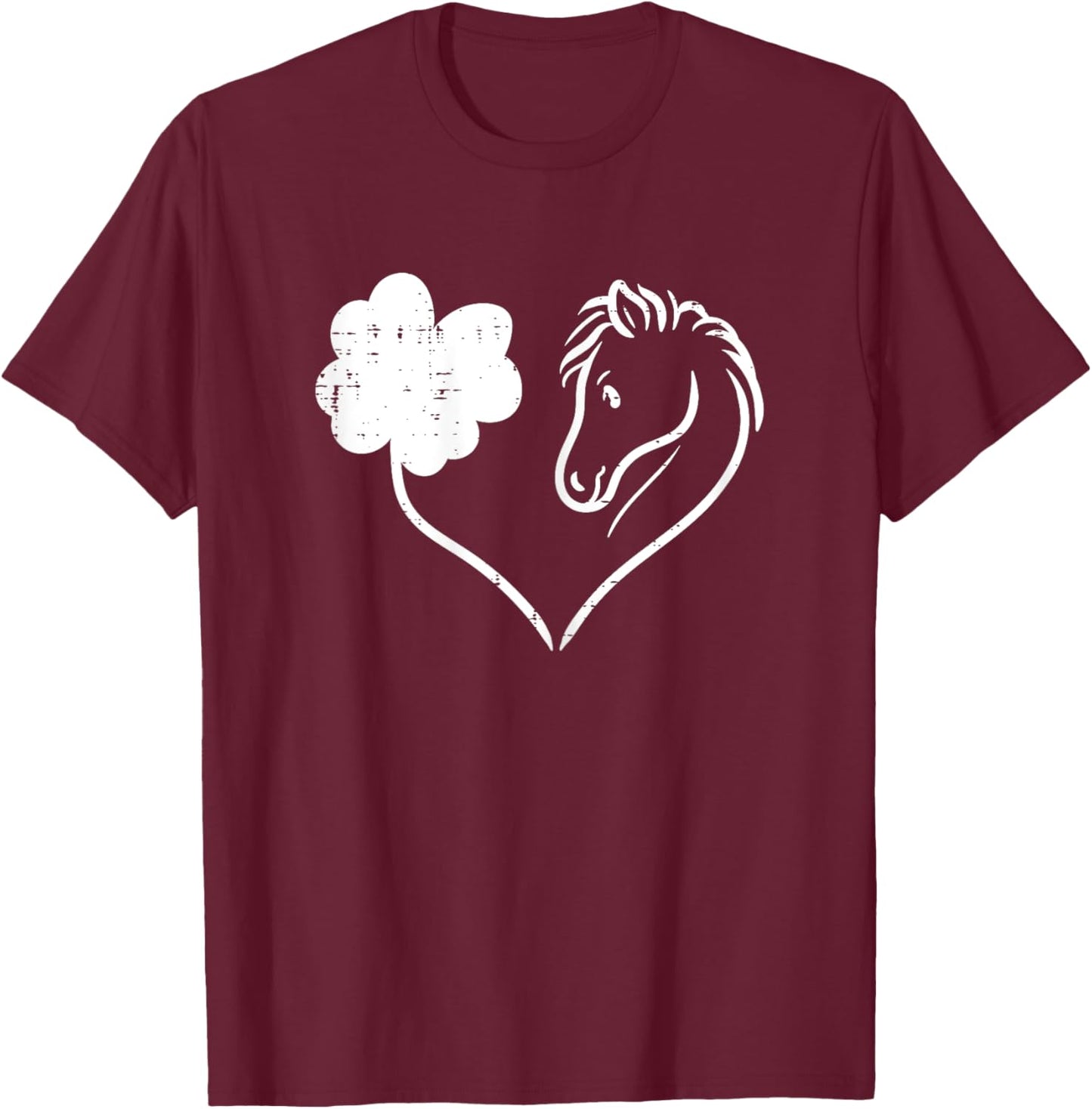 Shamrock Heart Horse Clover St Patricks Day Women Girls Gift T-Shirt - T-Shirt | Maroon