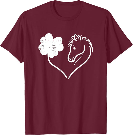 Shamrock Heart Horse Clover St Patricks Day Women Girls Gift T-Shirt - T-Shirt | Maroon
