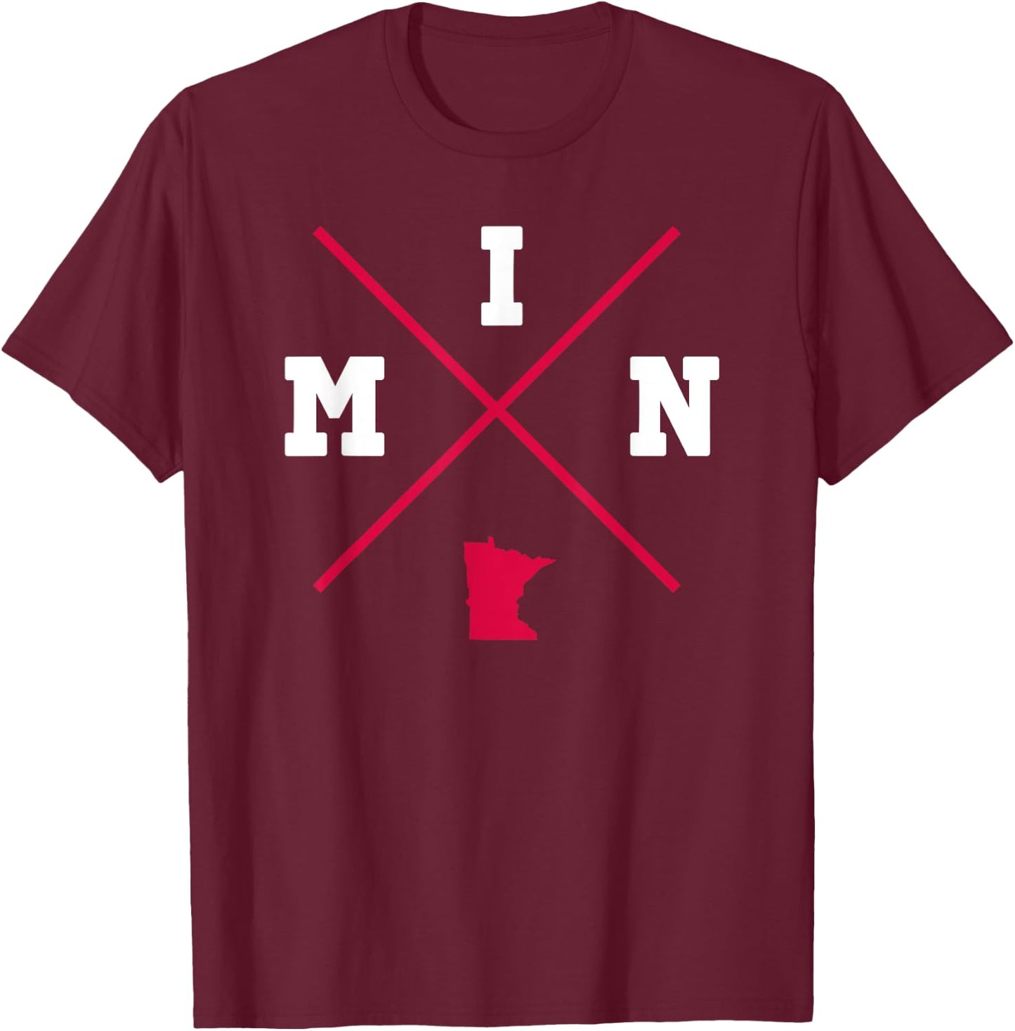 Classic MIN Minnesota Red Vintage State Outline T-Shirt - T-Shirt | Maroon