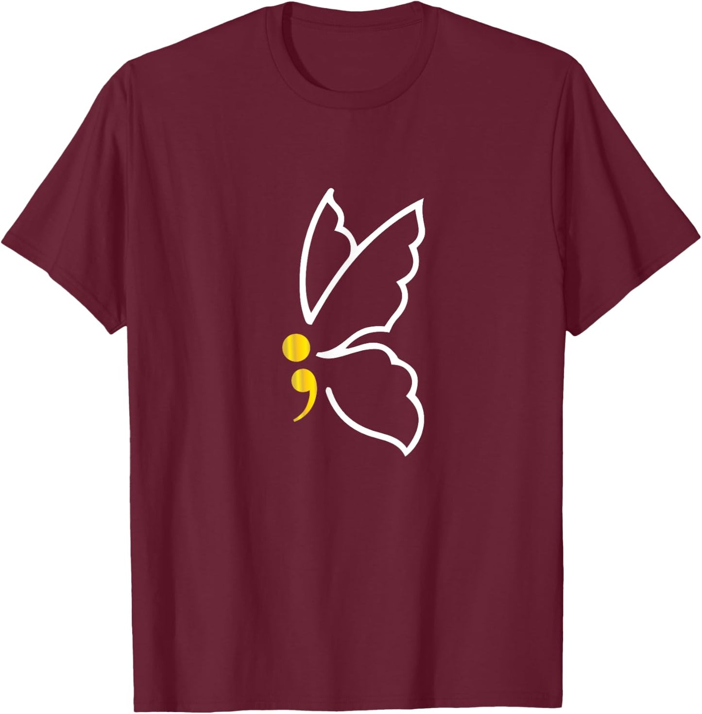 Butterfly Semicolon Shirt May Mental Health Awareness Month T-Shirt - T-Shirt | Maroon