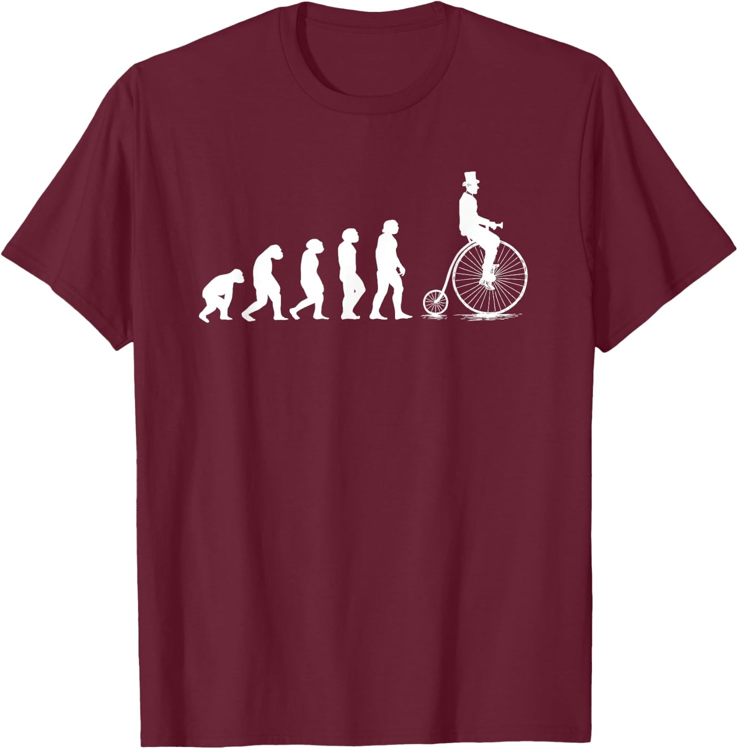 Funny Penny Farthing Bike Evolution Design Retro Cyclist T-Shirt - T-Shirt | Maroon