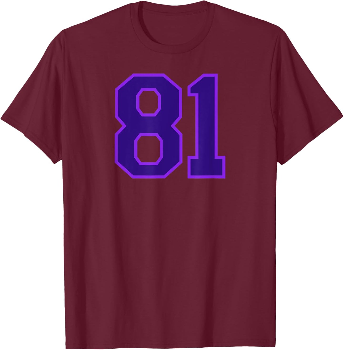 Jersey Number #81 Sports Uniform Purple Lucky Number T-Shirt - T-Shirt | Maroon