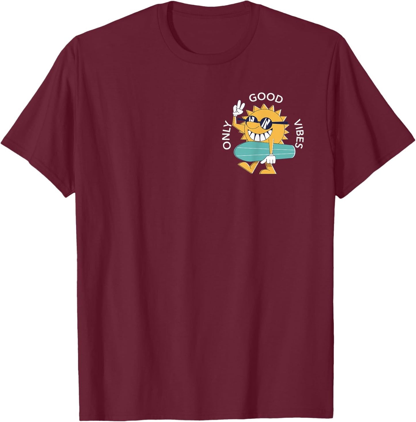 Surfing Sun Good Vibes Only Pocket Graphic Surfer Boys Girls T-Shirt - T-Shirt | Maroon