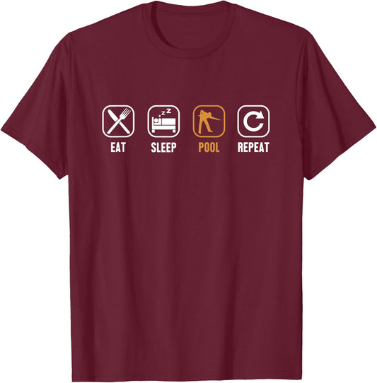 Eat Sleep Pool Repeat Balls Pool Snooker Player Billiards T-Shirt - T-Shirt | Maroon