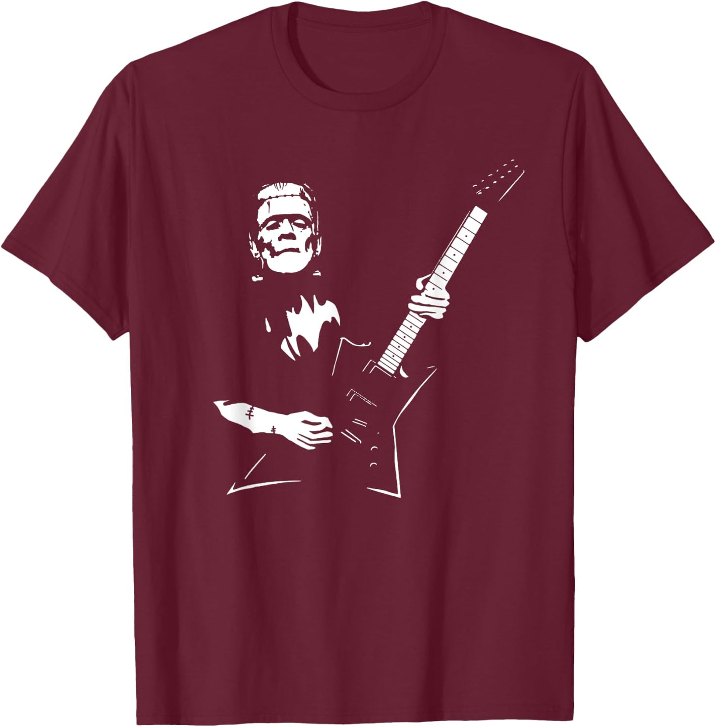Frankenstein plays an electric guitar T-Shirt - T-Shirt | Maroon