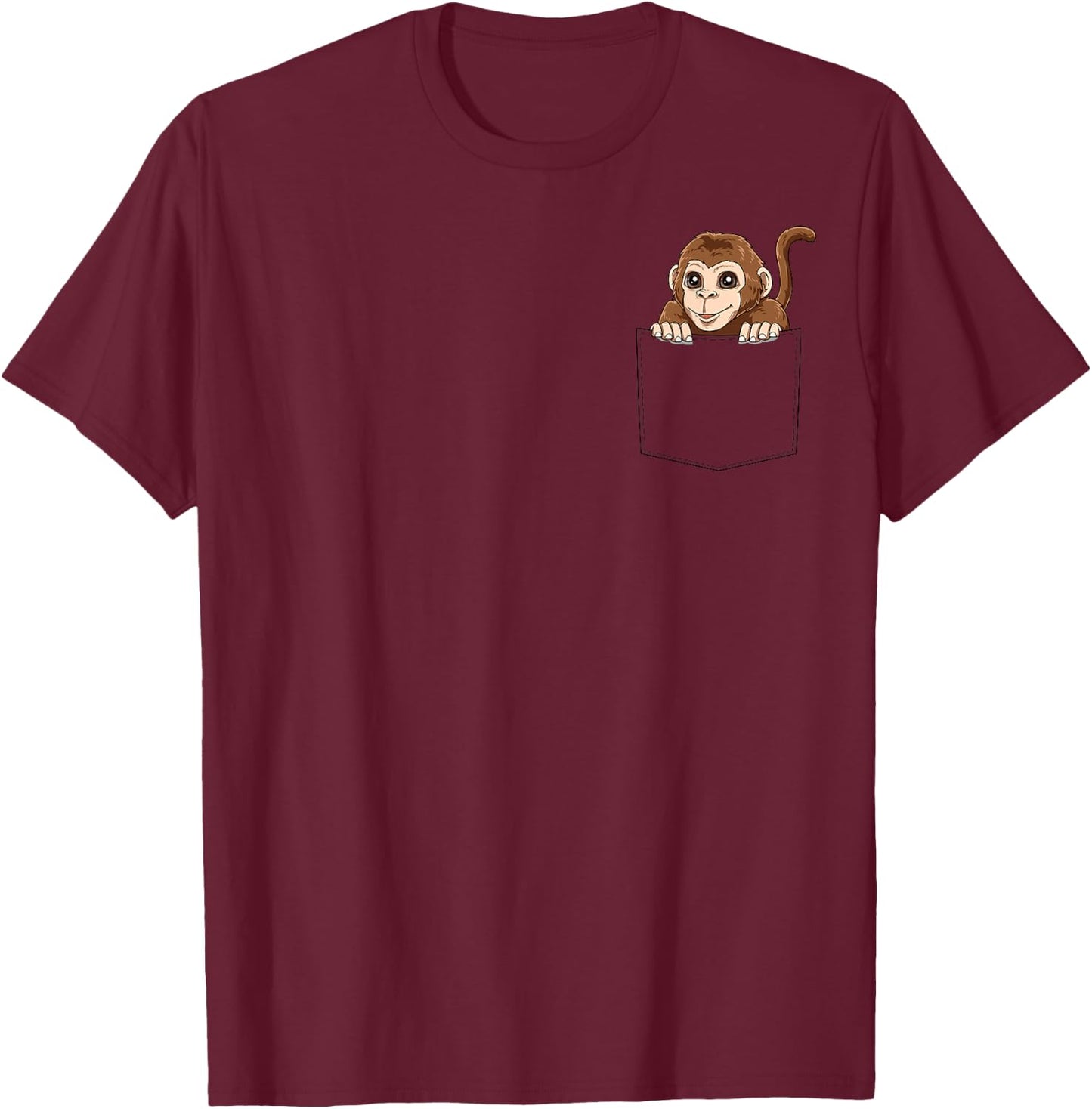 Monkey Peeking Out Of Pocket Funny Monkey Inside Pocket T-Shirt - T-Shirt | Maroon