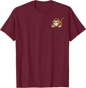 Monkey Peeking Out Of Pocket Funny Monkey Inside Pocket T-Shirt - T-Shirt | Maroon