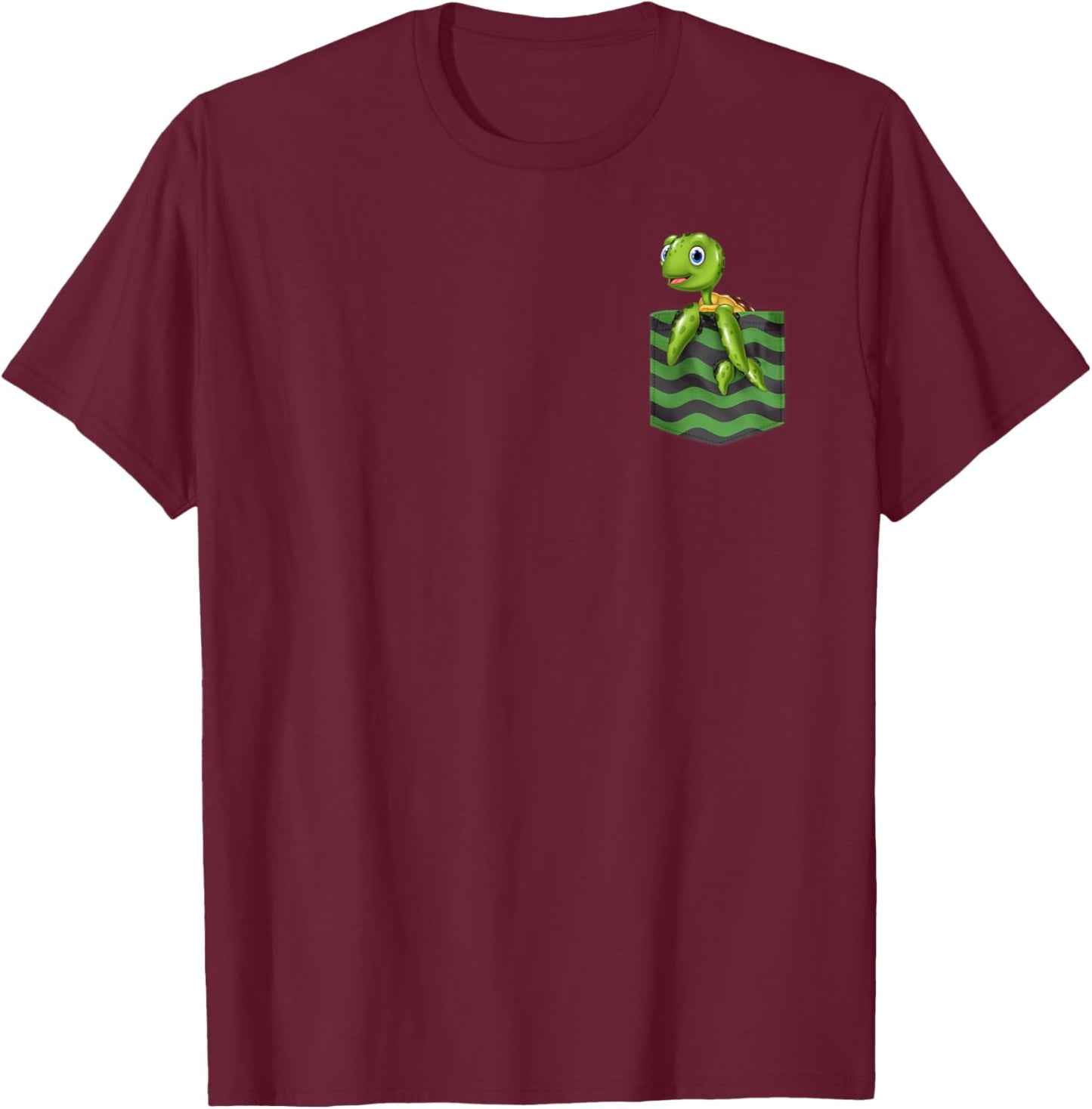 Cute Baby Sea Turtle in Fake Pocket T-Shirt - T-Shirt | Maroon