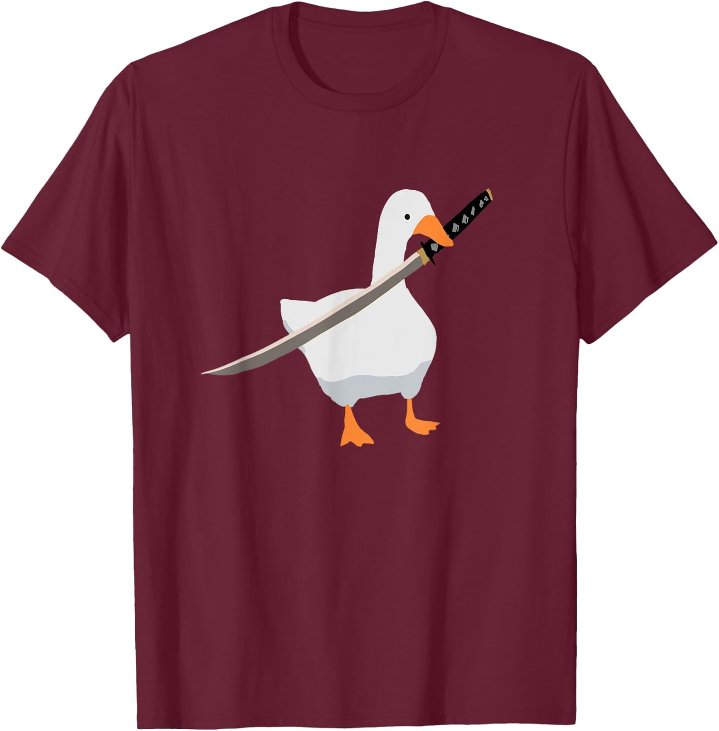 Duck with sword Duck wielding a Katana knife Goose T-Shirt - T-Shirt | Maroon