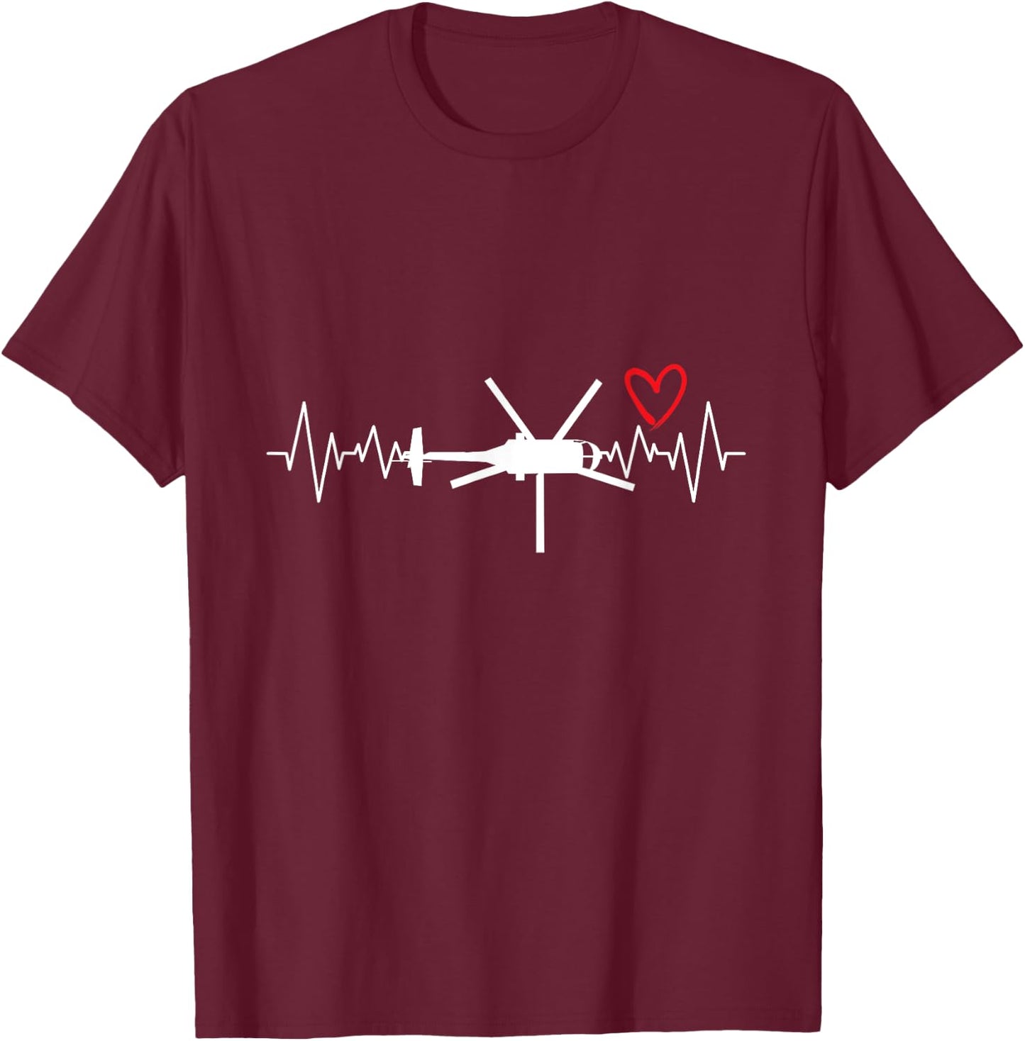 Helicopter Chopper Pilot Aircrew Heartbeat Heart T-Shirt - T-Shirt | Maroon