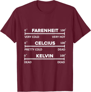 Fahrenheit Celsius Kelvin w Funny Physics Temperature Joke T-Shirt - T-Shirt | Maroon