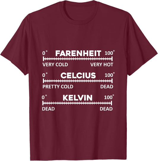 Fahrenheit Celsius Kelvin w Funny Physics Temperature Joke T-Shirt - T-Shirt | Maroon
