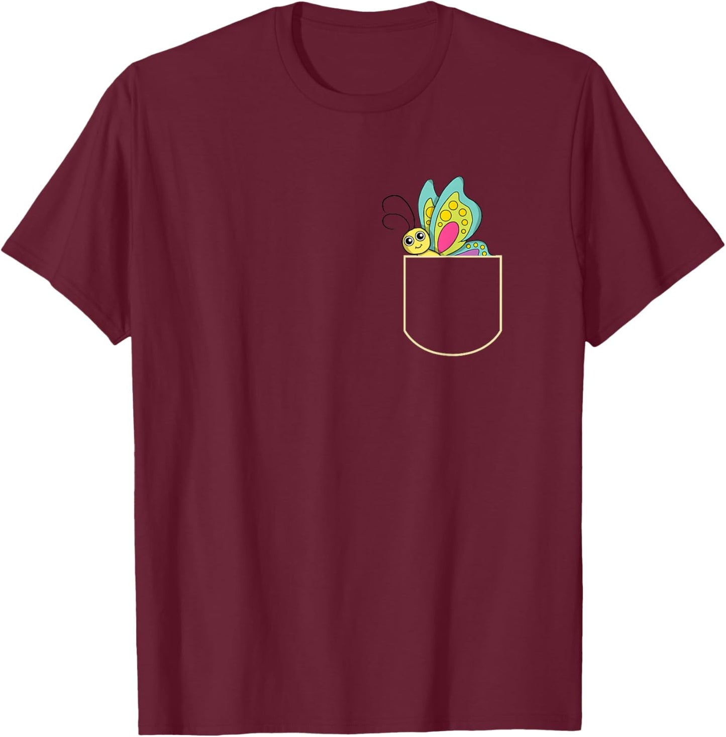 Funny Butterfly Chest Bag Gift Pocket T-Shirt - T-Shirt | Maroon
