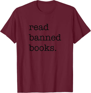 Read Banned Books Vintage - Adults - Grey - Small - Short Sleeve - Letter Print T-Shirt - T-Shirt | Maroon