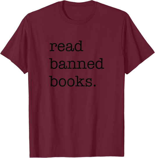Read Banned Books Vintage - Adults - Grey - Small - Short Sleeve - Letter Print T-Shirt - T-Shirt | Maroon