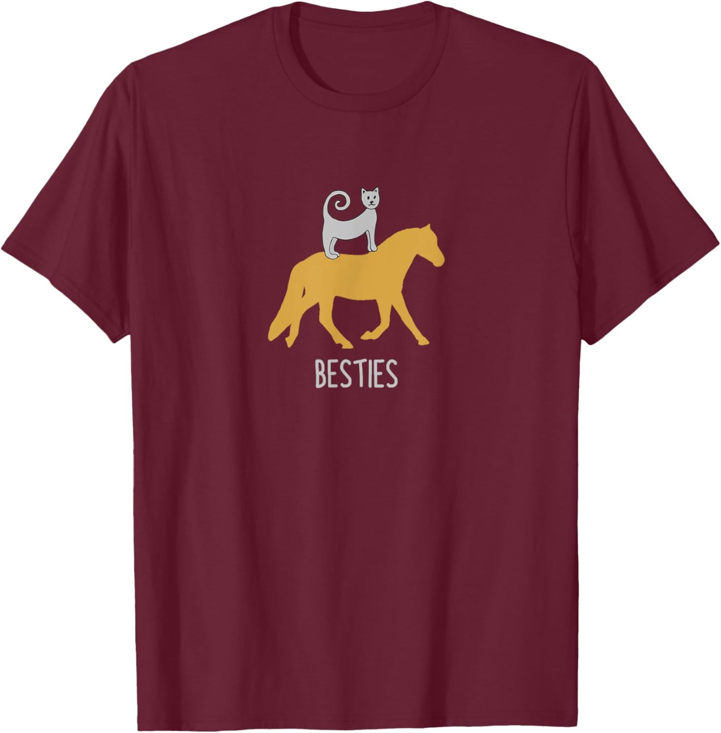 CAT ON A HORSE | BESTIES | CAT LADY + HORSE LADY | Girls T-Shirt - T-Shirt | Maroon