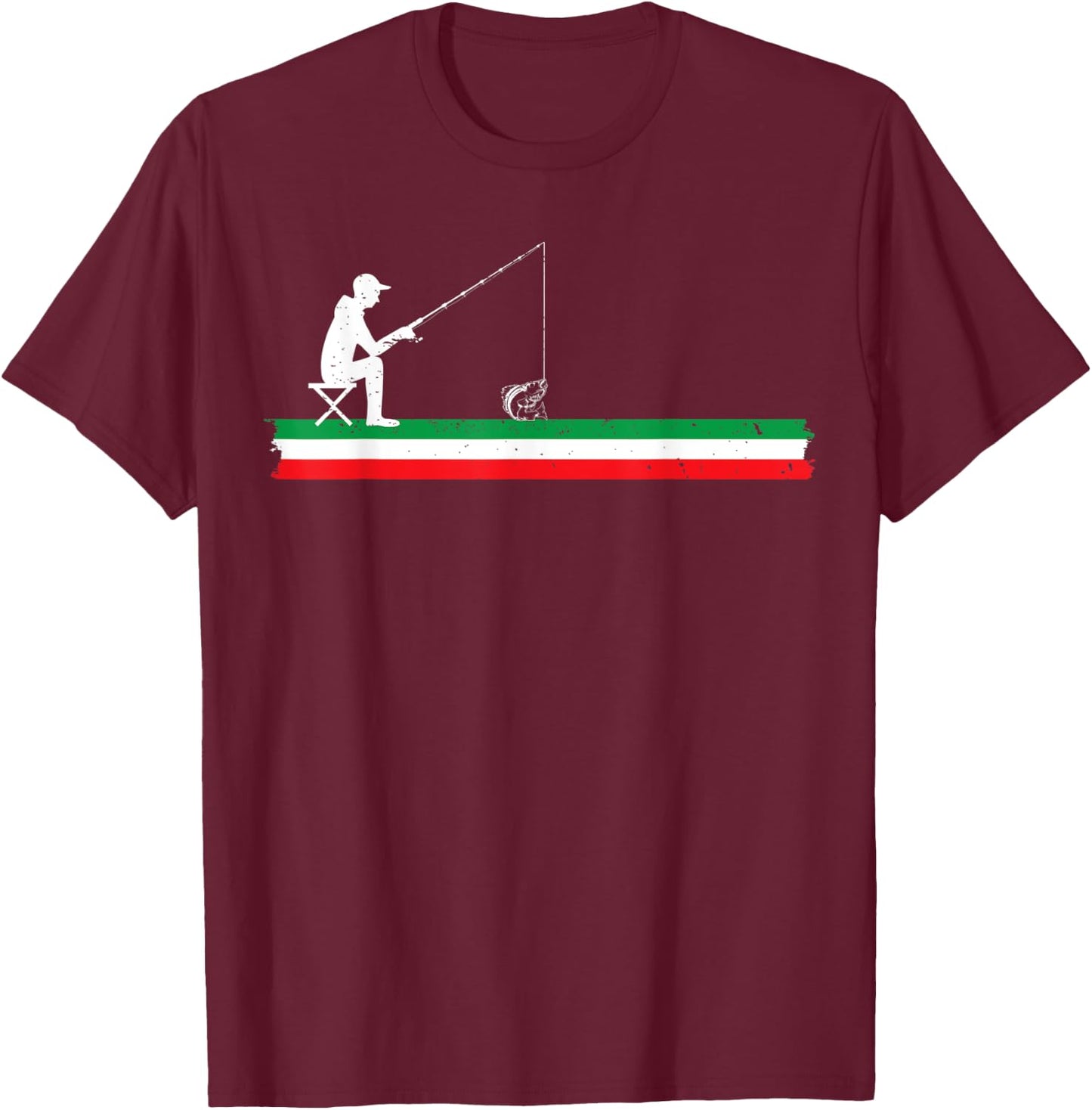 Italian Walleye Fishing Italy Flag Italian Fisherman Cool T-Shirt - T-Shirt | Maroon