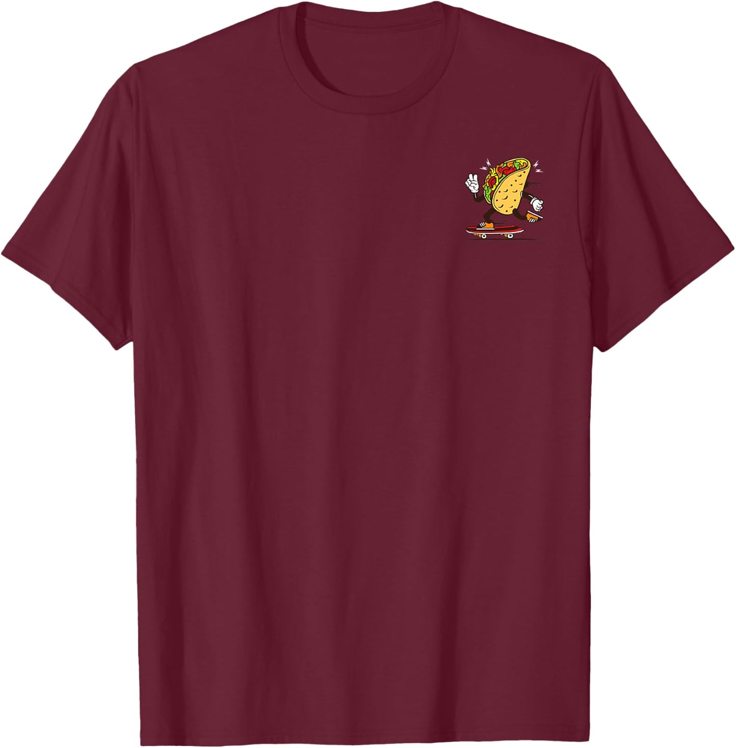 Taco Time is Coming: Cool Taco on The Skateboard T-Shirt - T-Shirt | Maroon