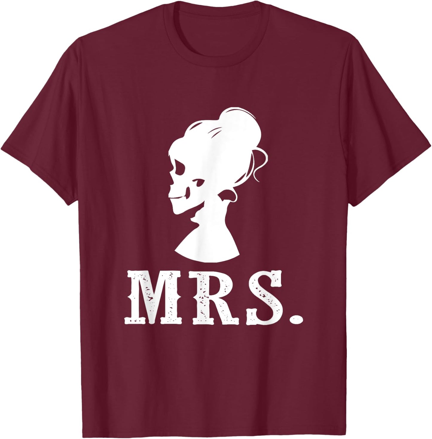 Mrs. Halloween or Day Of The Dead Wedding Bride T-Shirt - T-Shirt | Maroon