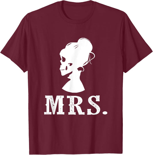 Mrs. Halloween or Day Of The Dead Wedding Bride T-Shirt - T-Shirt | Maroon