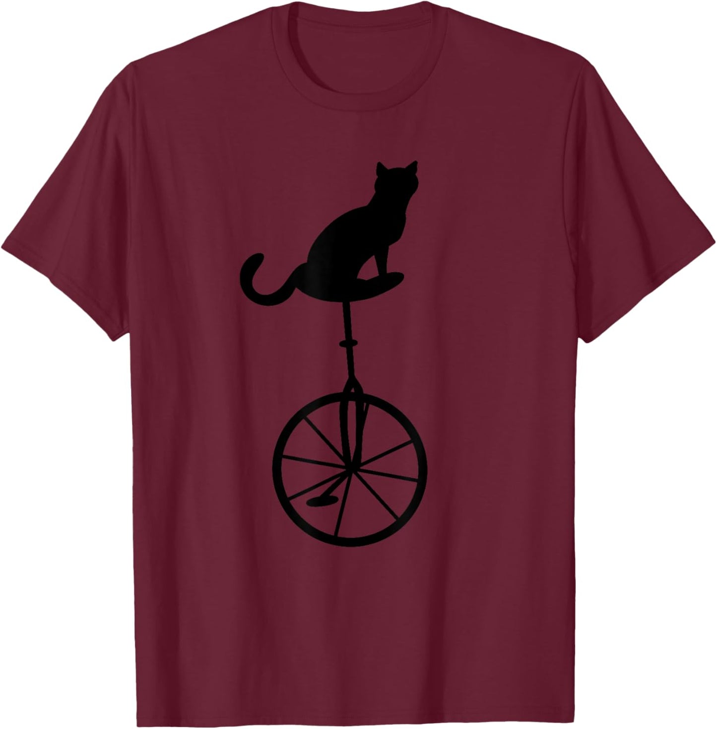 Cat On Unicycle Bike | Cute One Wheel Unicycling Funny Gift T-Shirt - T-Shirt | Maroon