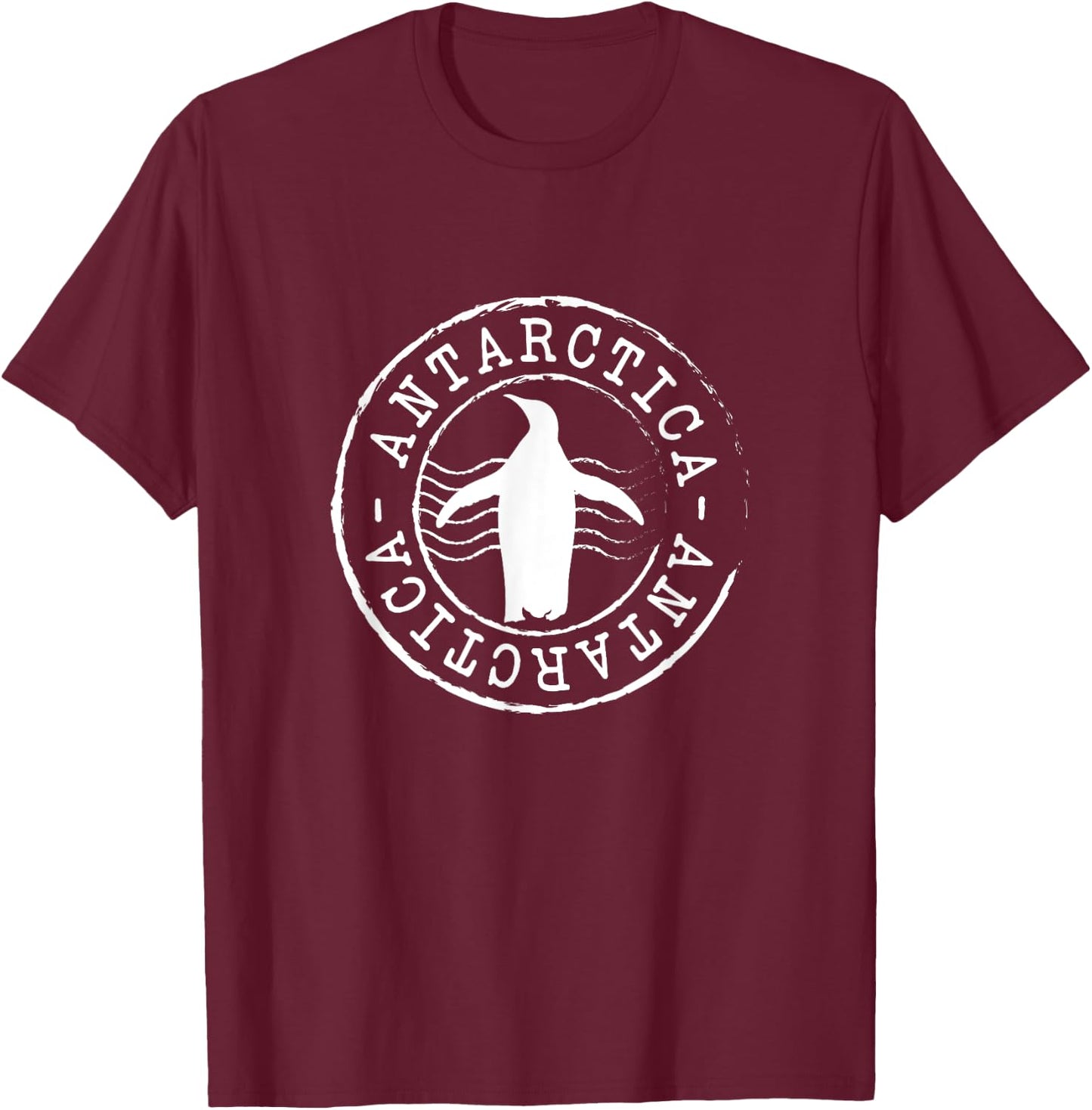 Postage Stamp Antarctica Penguin T-Shirt - T-Shirt | Maroon