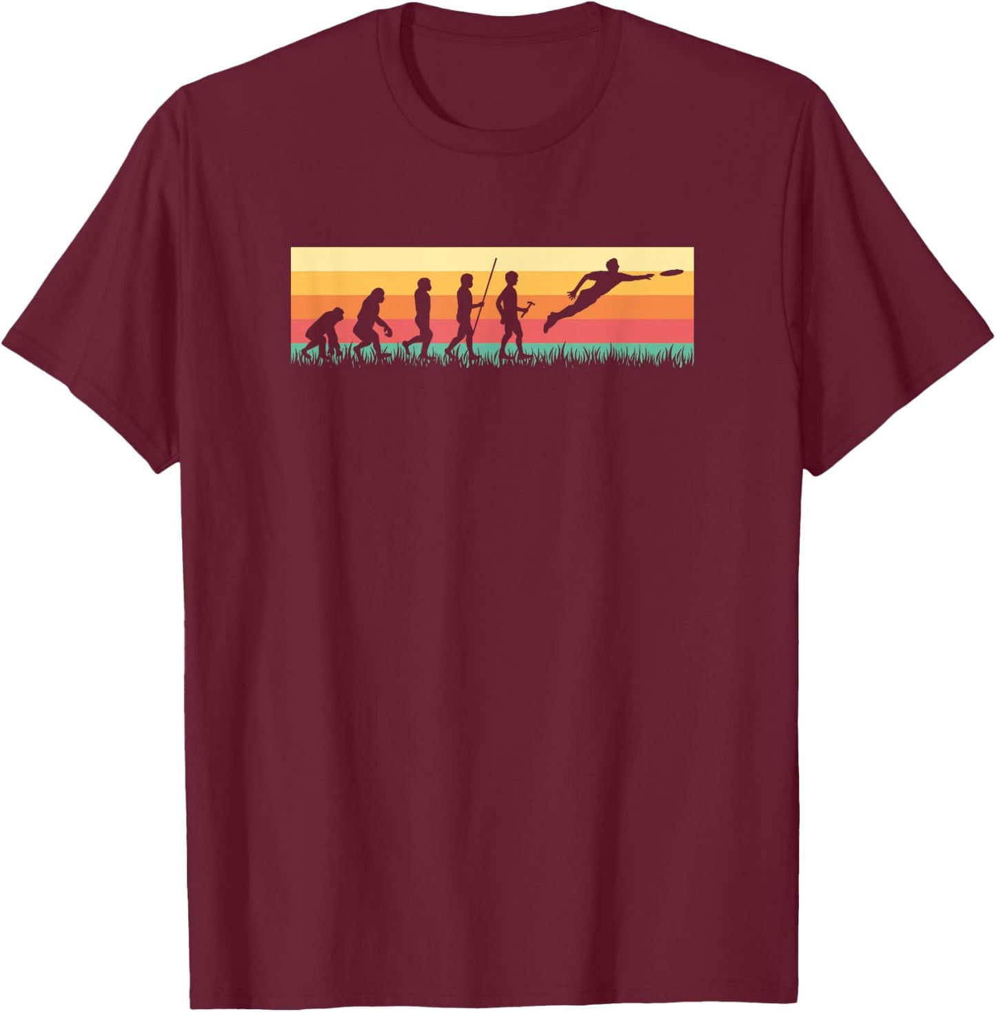Human Evolution Ultimate Disc Golf Sport Vintage Frisbee T-Shirt - T-Shirt | Maroon