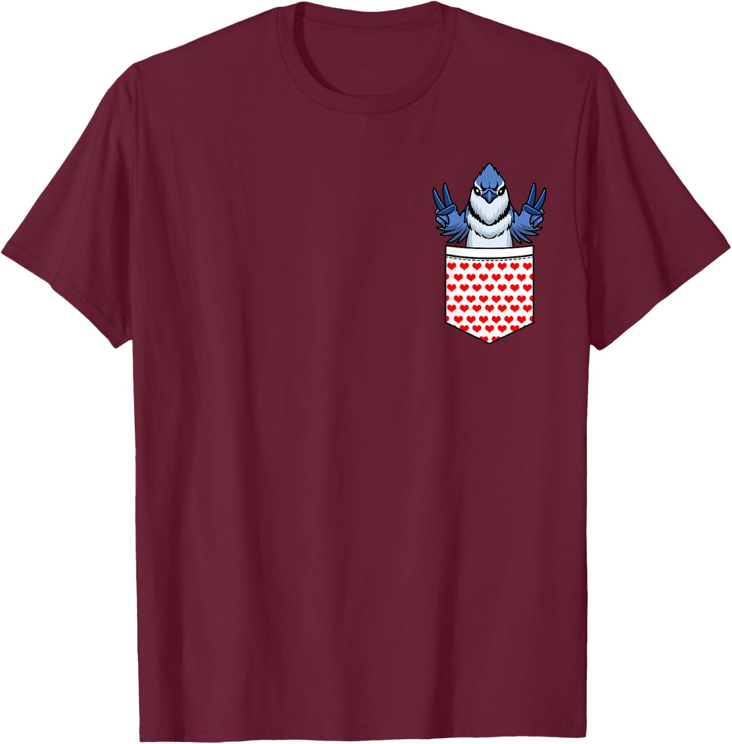 Blue Jay Bird Cyanocitta Cristata In Pocket T-Shirt - T-Shirt | Maroon