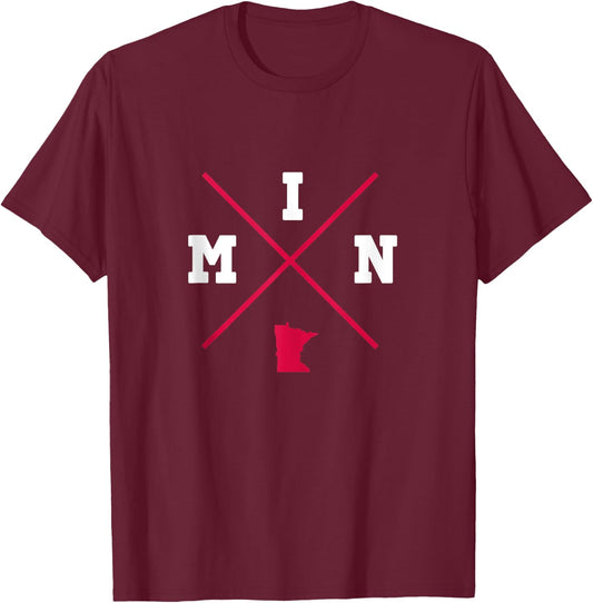 Classic MIN Minnesota Red Vintage State Outline T-Shirt - T-Shirt | Maroon