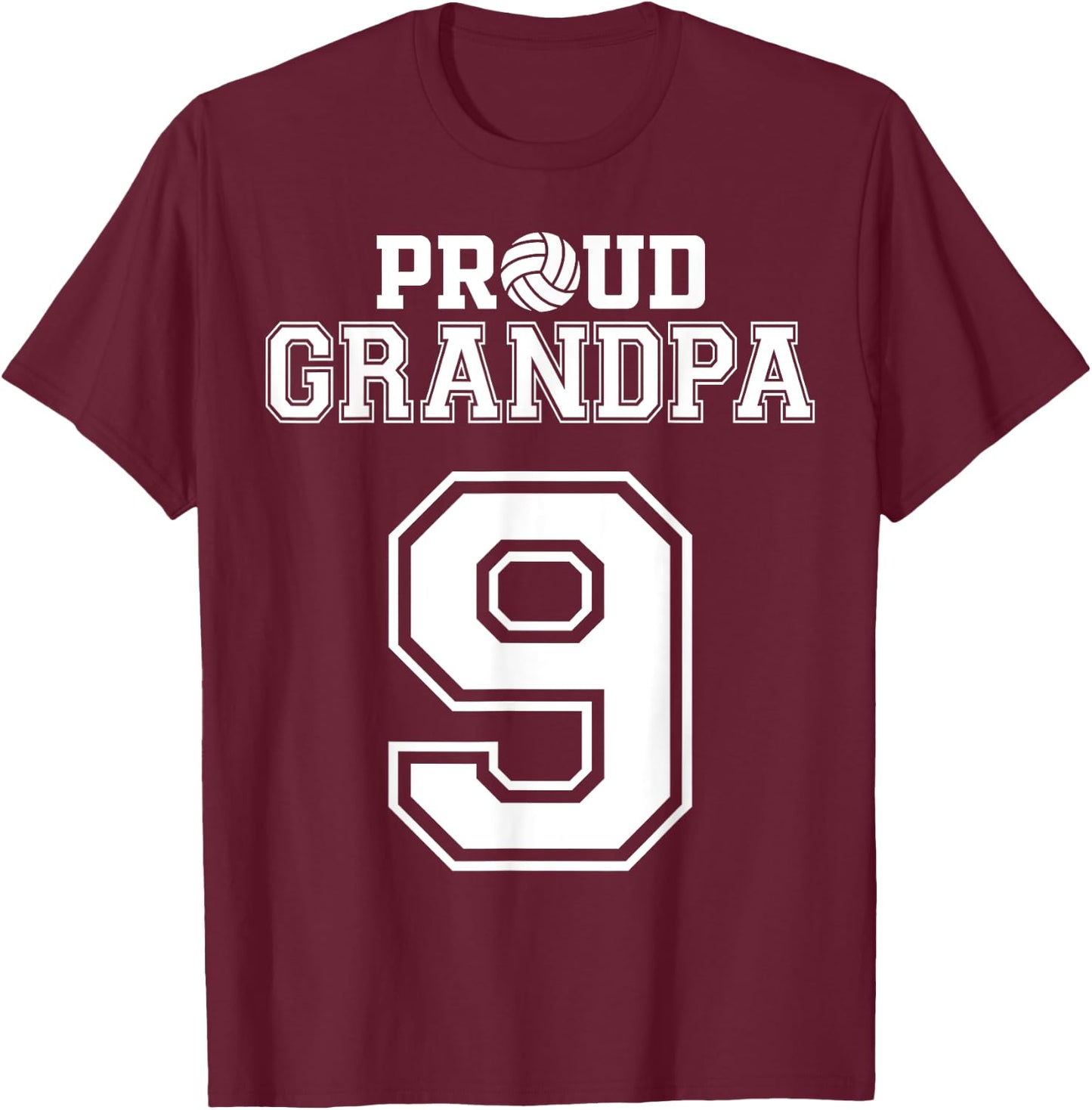 Custom Proud Volleyball Grandpa Number 9 Personalized Men T-Shirt - T-Shirt | Maroon