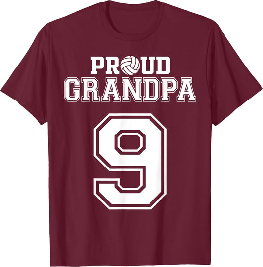 Custom Proud Volleyball Grandpa Number 9 Personalized Men T-Shirt - T-Shirt | Maroon