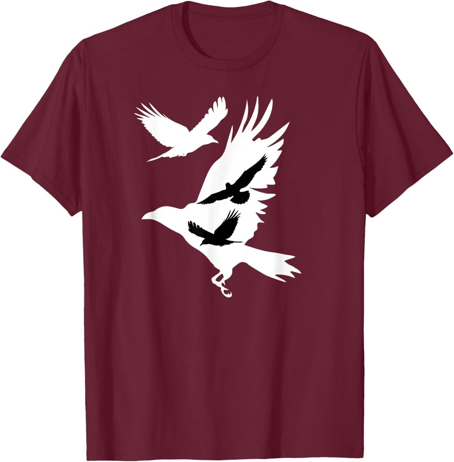 Crows in Flight Crow Raven Blackbird Bird Ornithology T-Shirt - T-Shirt | Maroon