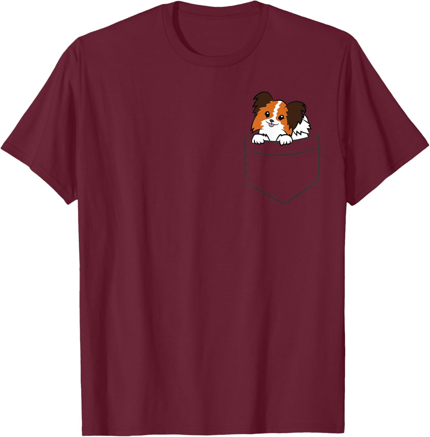 Cute Papillon Dog Owner Papillon In a Pocket Men Women Girls Kids T-Shirt - T-Shirt | Maroon