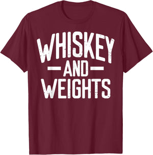 Weightlifting Whiskey And Weights Workout Related Gym Lovers T-Shirt - T-Shirt | Maroon