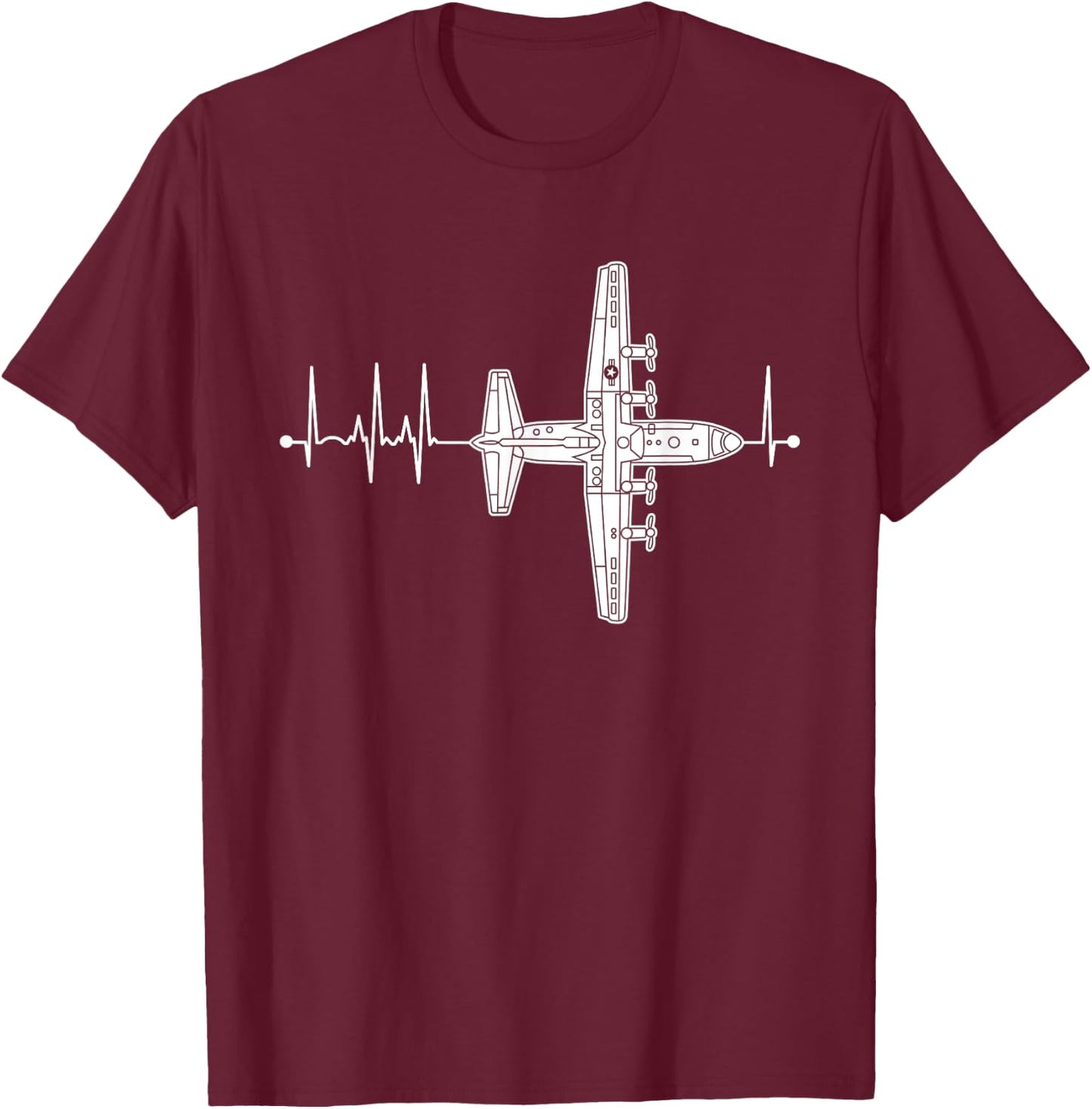 C-130 Hercules Airplane Heartbeat Pulse Military Pilot C130 T-Shirt - T-Shirt | Maroon