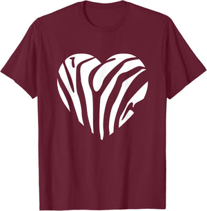 Zebra Heart Animal Lover Stripe Africa Gift Men Women Kids T-Shirt - T-Shirt | Maroon
